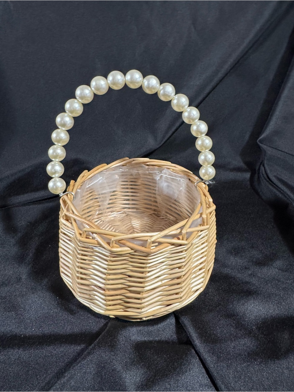 Pearl-Handle Wicker Basket Handbag - Natural flower girl